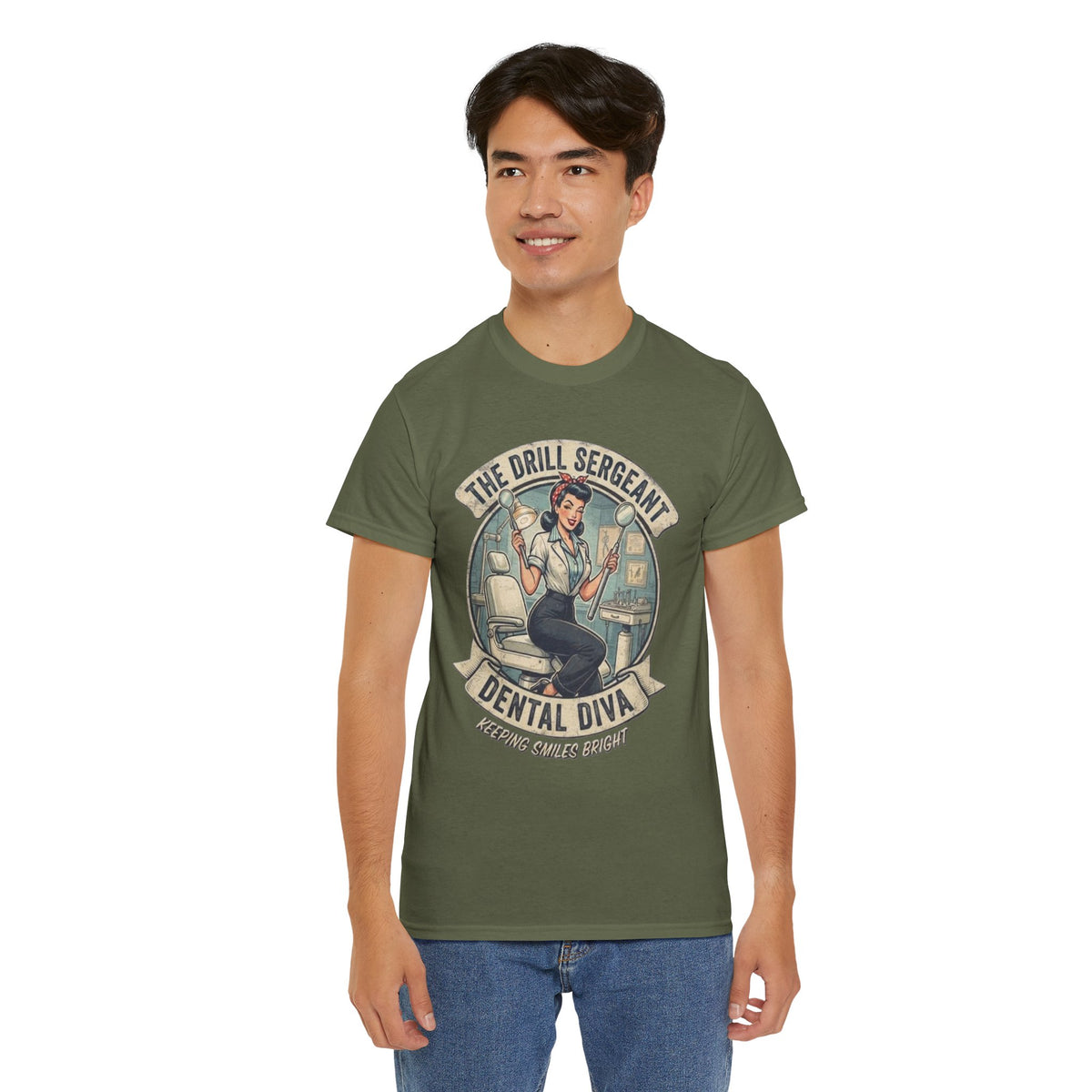 Drill Sergeant Dental Diva T-Shirt | Retro Pinup Dentist Graphic