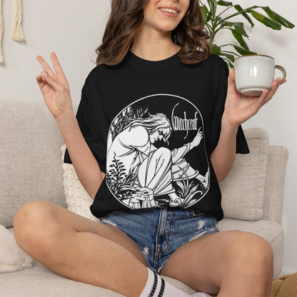Witchcraft Moon Witch Occult Rock & Doom Metal T-shirt | Vintage Witch Illustration, Halloween Gothic Doom Metal Band Tee