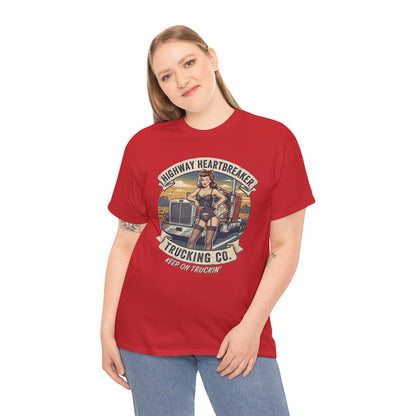 Highway Heartbreaker Trucking Co pinup girl T-Shirt | Trucker Rig Vintage Badge
