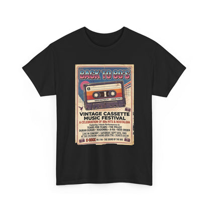 Camiseta del festival de música de casetes vintage "Back to 80s" | Póster retro de cinta