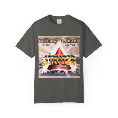 Stryper In God We Trust Album Artwork Graphic T-shirt | Retro Hard Rock Band Collage Tee