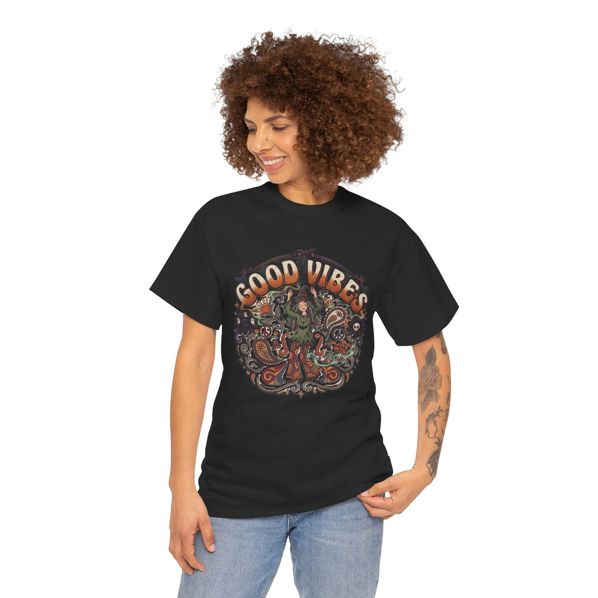 Good Vibes Halloween Tee | Psychedelic Floral Illustration