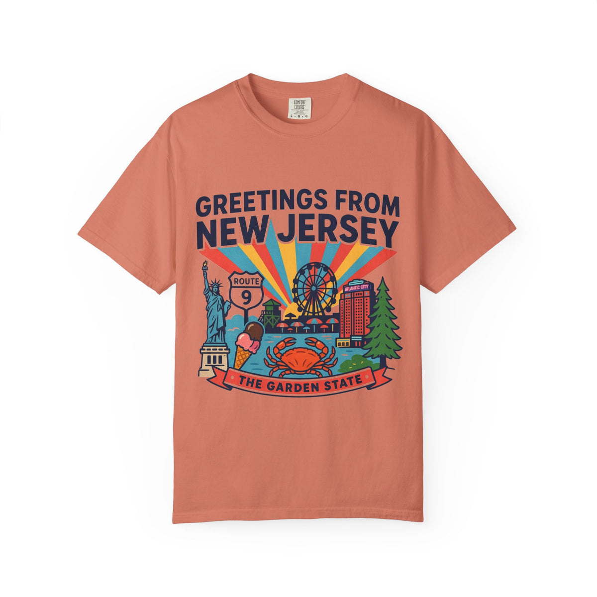 Camiseta «Saludos desde Nueva Jersey» | Diseño de postal del Estado Jardín de Nueva Jersey