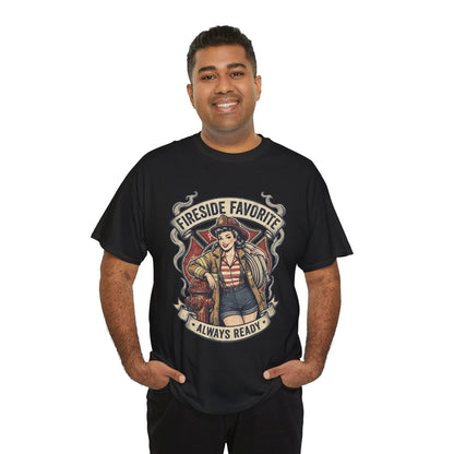 Fireside Favorite Pinup Firefighter Tee | Always Ready vintage badge
