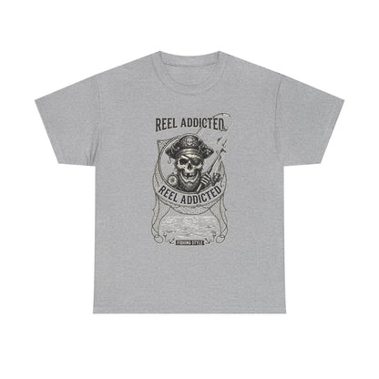 Skull Reel Addicted Fishing Design T-Shirt