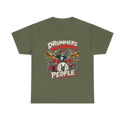 Drummers Make Better People T-Shirt | Skull Drummer Drum Set Tee