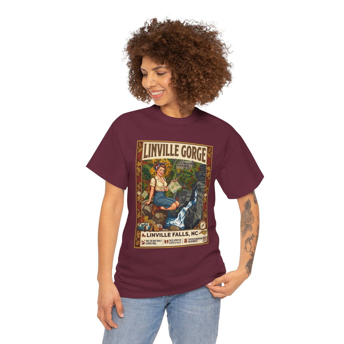 T-shirt avec illustration des chutes de Linville | T-shirt nature avec cascade des gorges de Linville