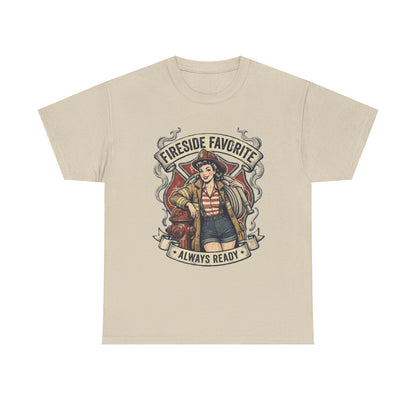 Fireside Favorite Pinup Firefighter Tee | Always Ready vintage badge