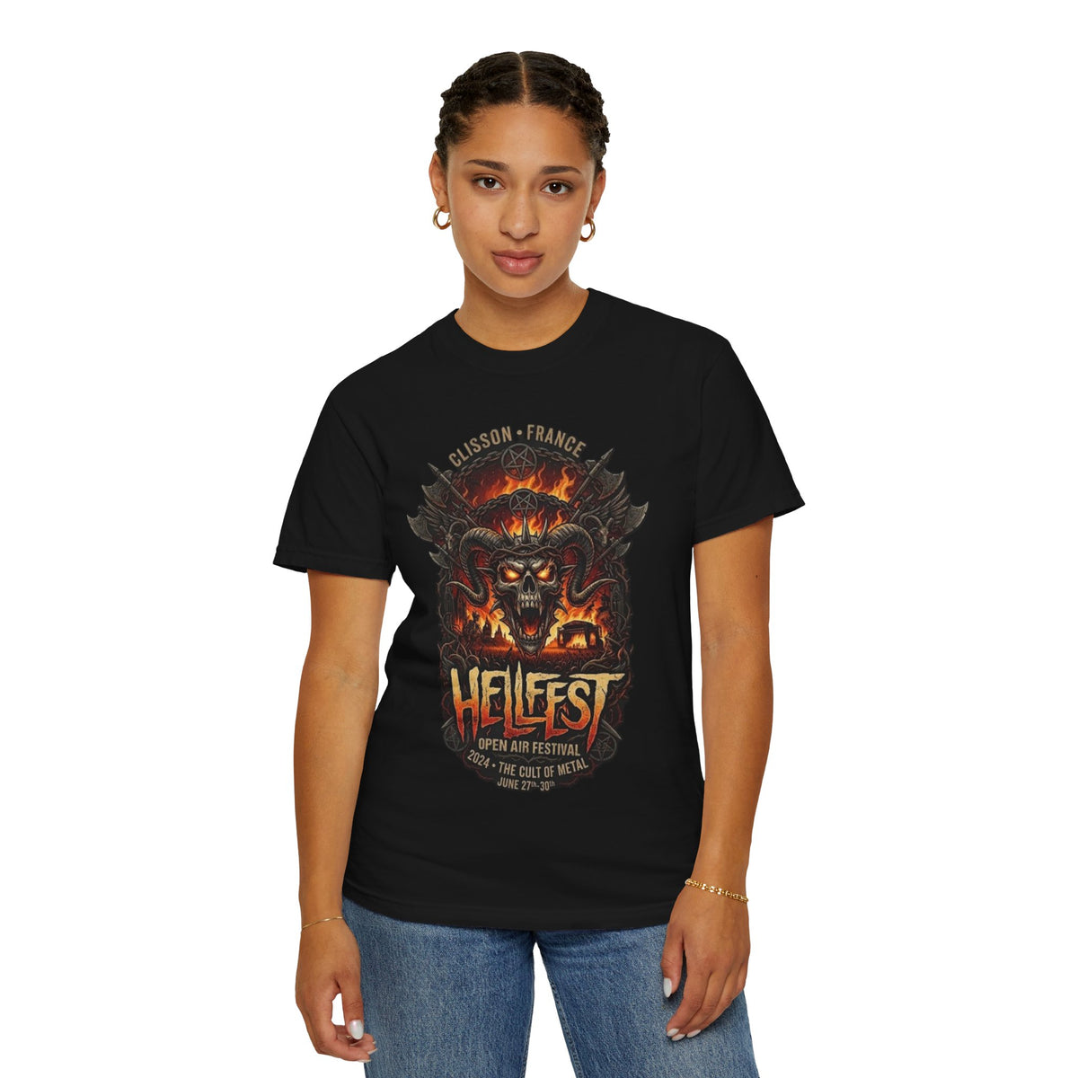 Hellfest Skull Flame Illustration T-shirt | Metal Festival Tee