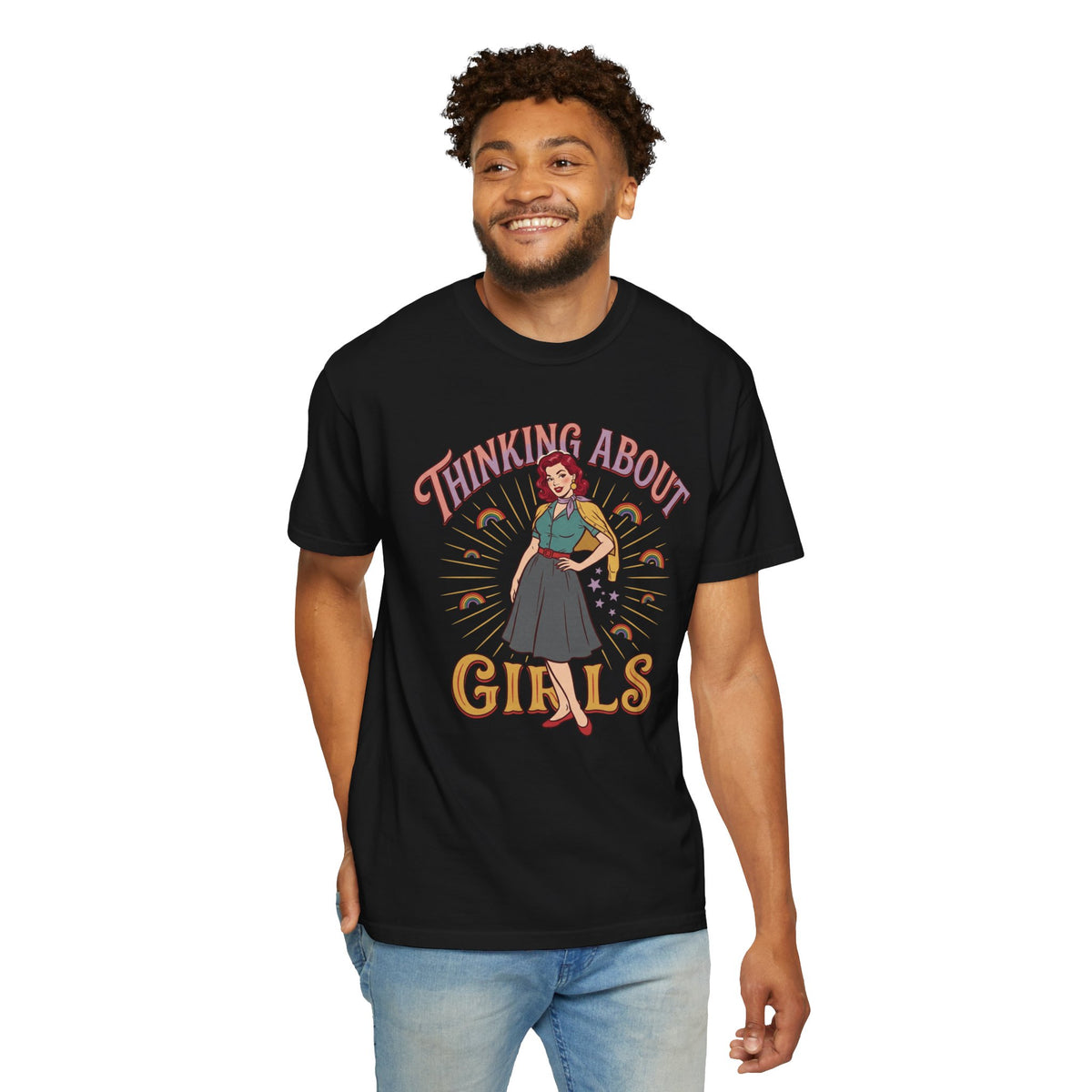 T-shirt style pin-up fierté LGBTQ Thinking About Girls | T-shirt avec illustration rétro