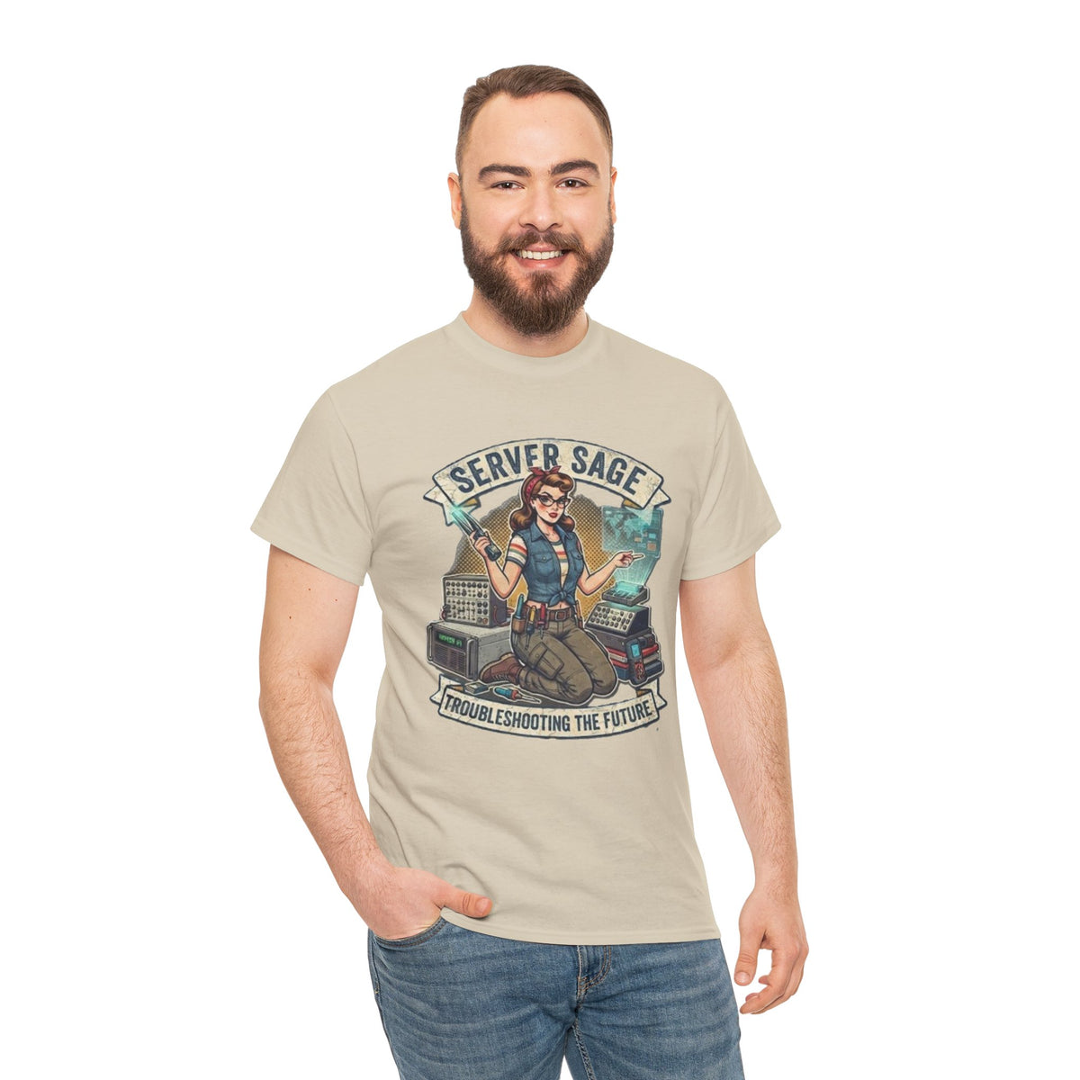 Server Sage Troubleshooting the Future T-Shirt | IT Technician Retro Tech Shirt