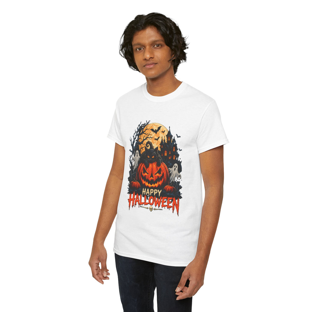 Camiseta de Halloween con calabaza Jack-o'-Lantern | Fantasmas espeluznantes, luna llena