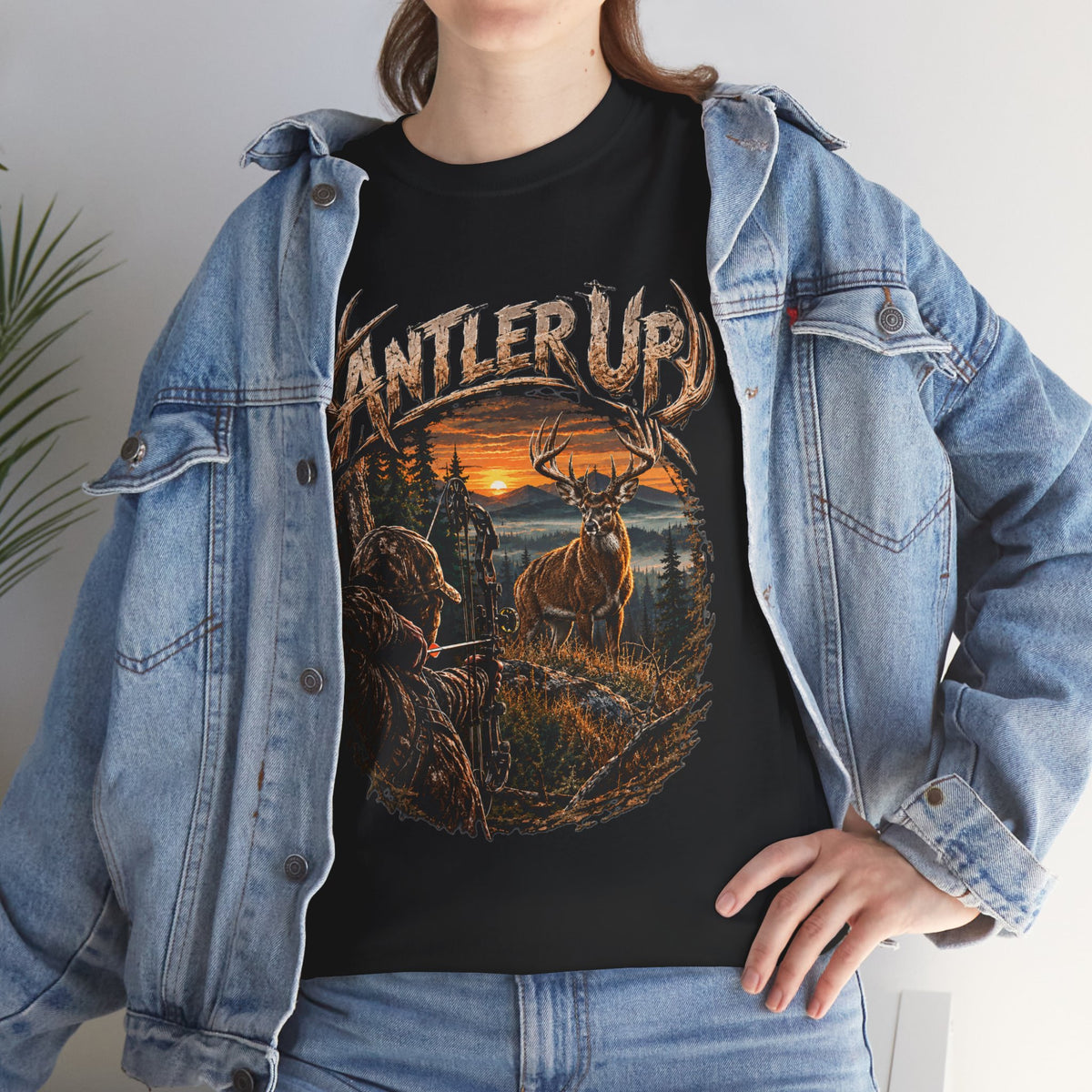 T-shirt Antler Up Deer Sunset | Scène de chasse, cerf en forêt