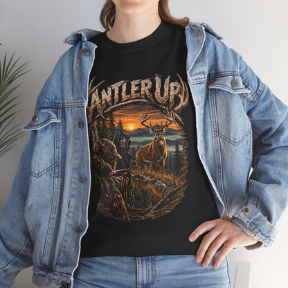 T-shirt Antler Up Deer Sunset | Scène de chasse, cerf en forêt