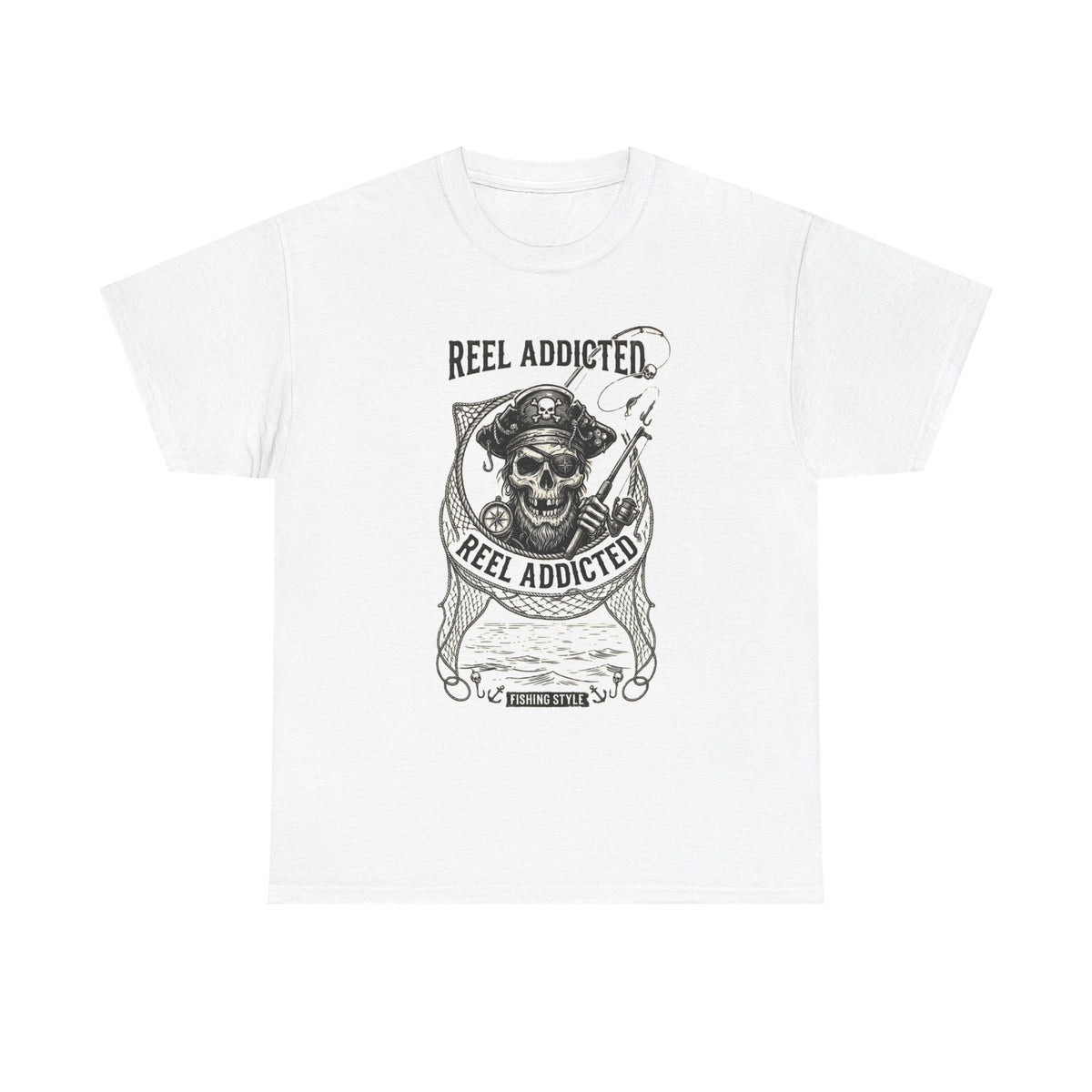 Skull Reel Addicted Fishing Design T-Shirt