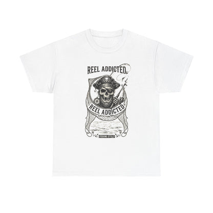 Skull Reel Addicted Fishing Design T-Shirt