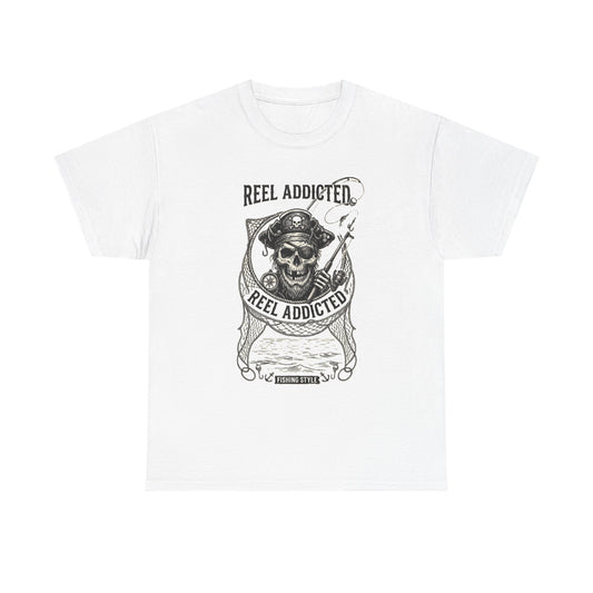 Skull Reel Addicted Fishing Design T-Shirt