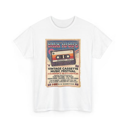 Camiseta del festival de música de casetes vintage "Back to 80s" | Póster retro de cinta