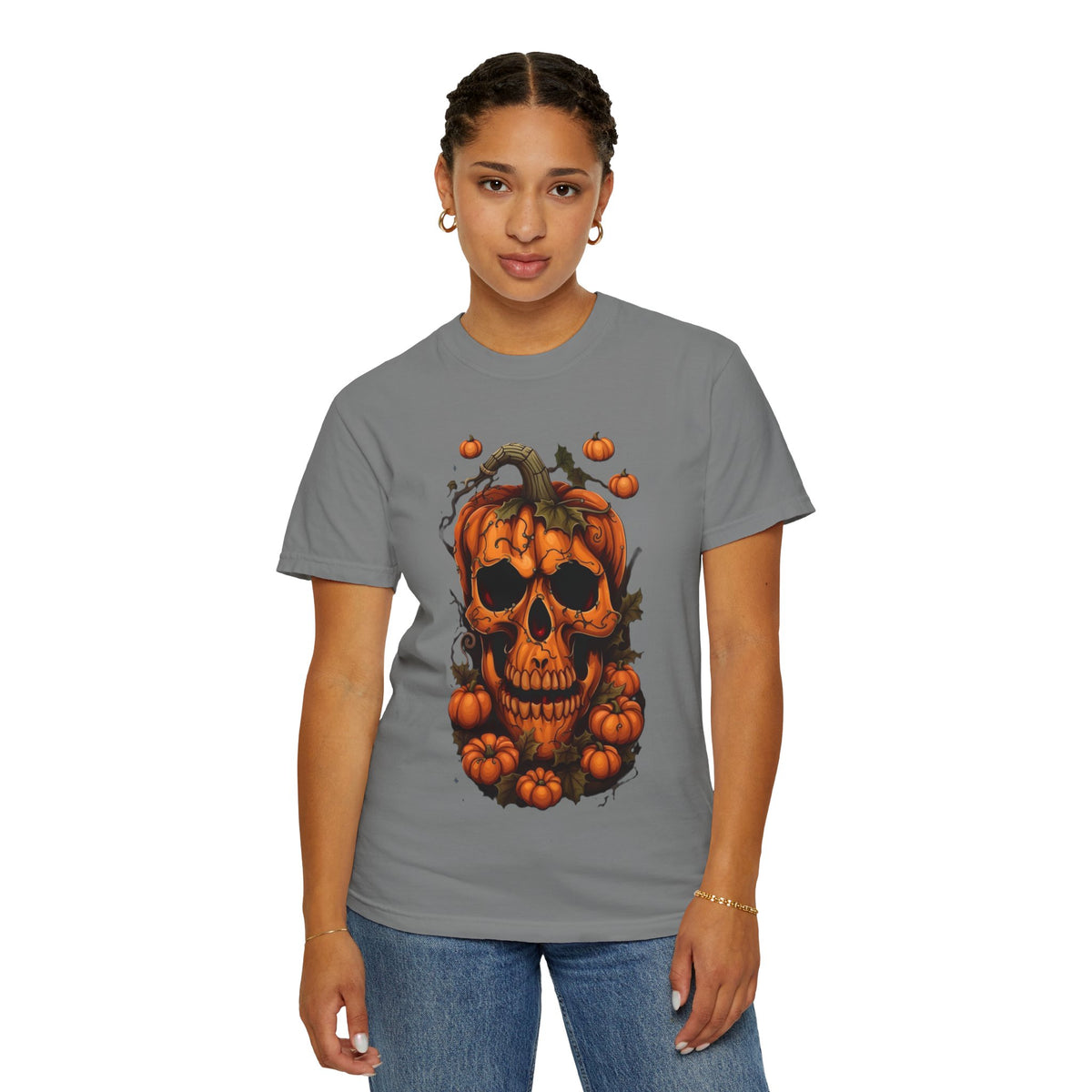 T-shirt tête de citrouille | Tee-shirt tête de mort citrouille, design citrouille d'Halloween