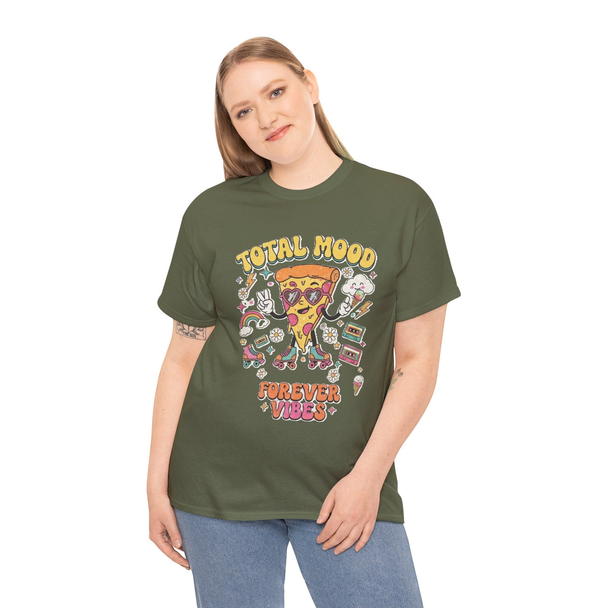 Total Mood Pizza Slice Tee | Forever Vibes retro skateboard graphics