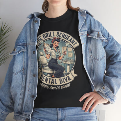 Drill Sergeant Dental Diva T-Shirt | Retro Pinup Dentist Graphic