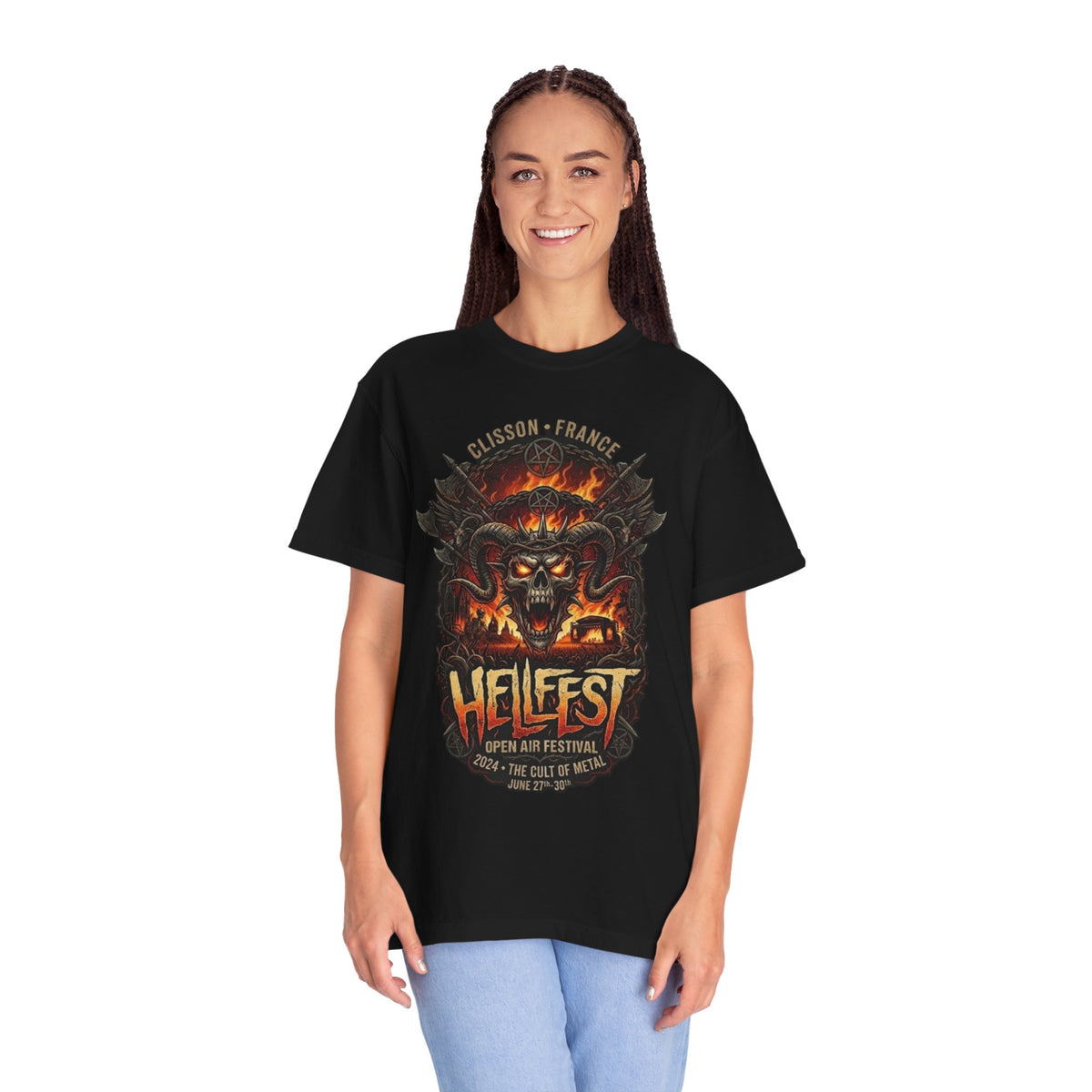 Hellfest Skull Flame Illustration T-shirt | Metal Festival Tee