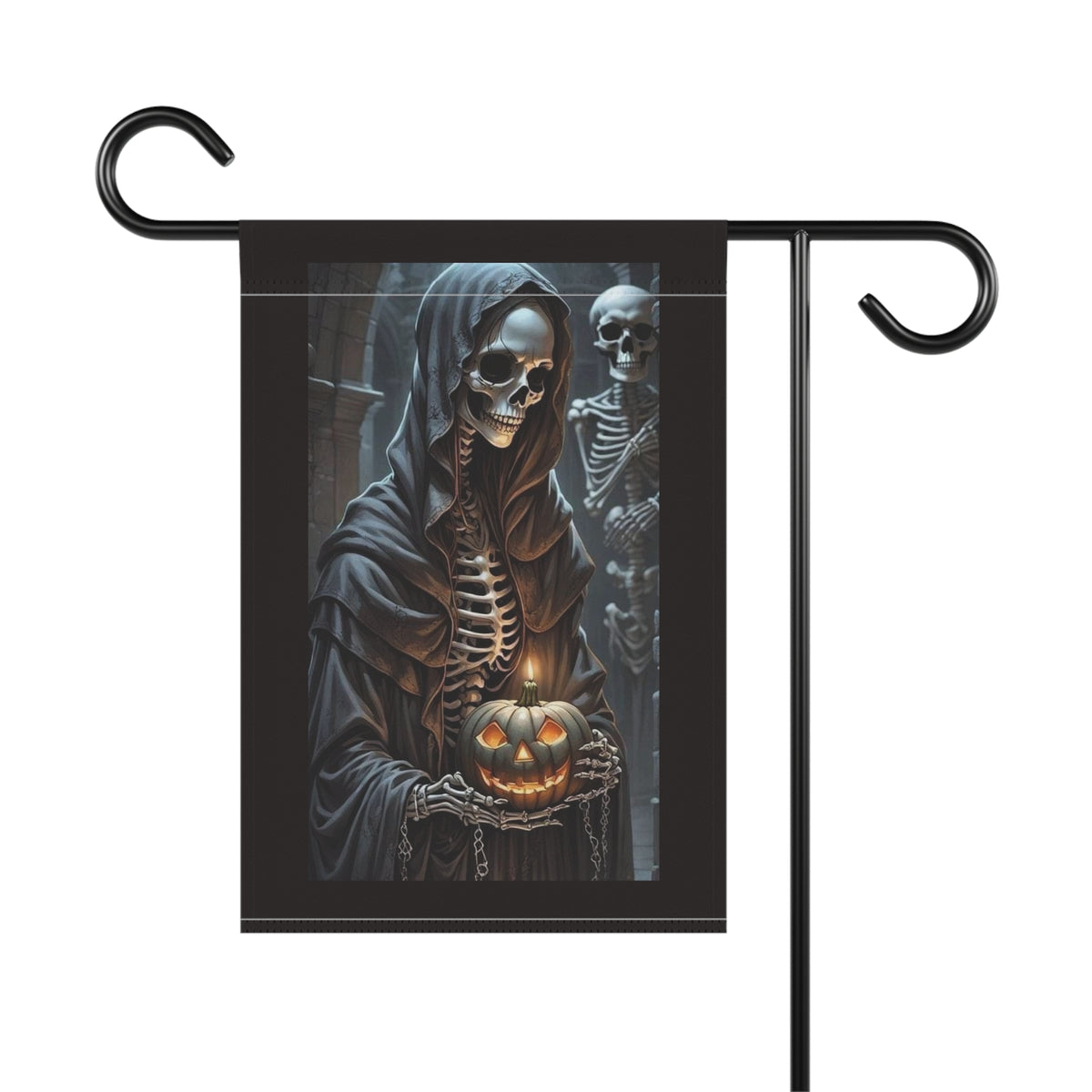 Grim Reaper Skeleton with Jack O'Lantern Garden Banner | Halloween Yard Decor