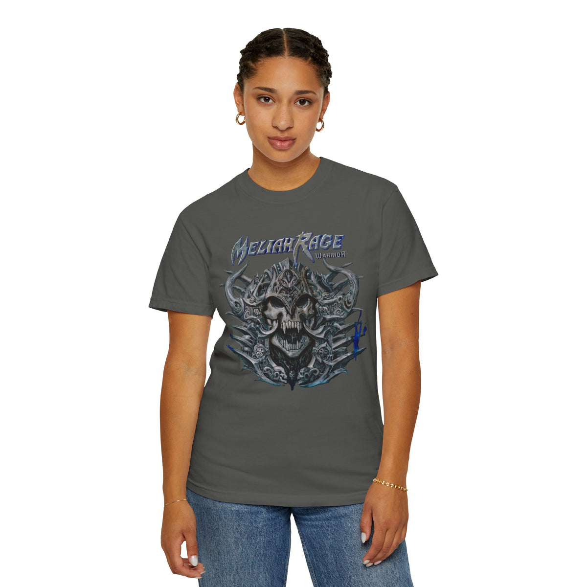 Camiseta con gráfico de calavera y cuernos de Meliah Rage | Arte de la banda estadounidense de heavy metal