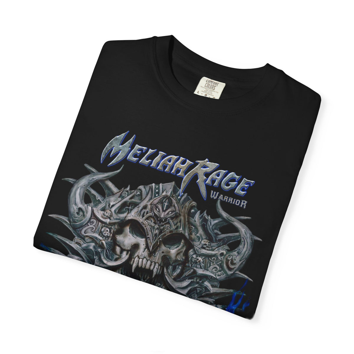 Camiseta con gráfico de calavera y cuernos de Meliah Rage | Arte de la banda estadounidense de heavy metal