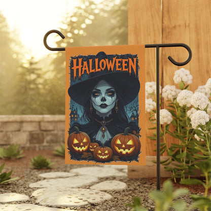 Spooky Witch with Jack-o'-Lanterns Garden Banner | Halloween Yard Flag