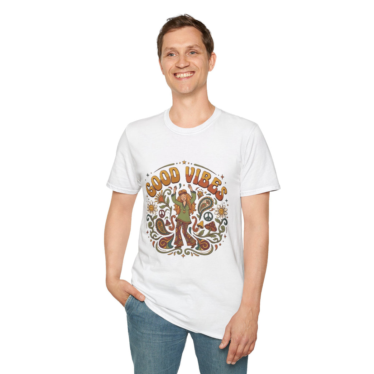 Good Vibes Hippie Flower Power T-Shirt | Retro 70s Peace Design