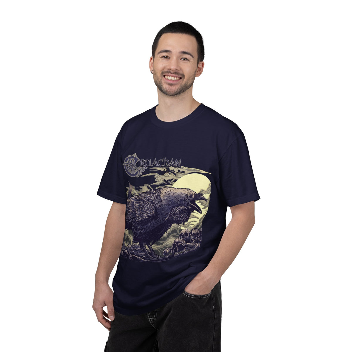 T-shirt avec illustration du corbeau de Cruachan | Folk Metal, illustration de corbeau celte, scène de ciel nocturne