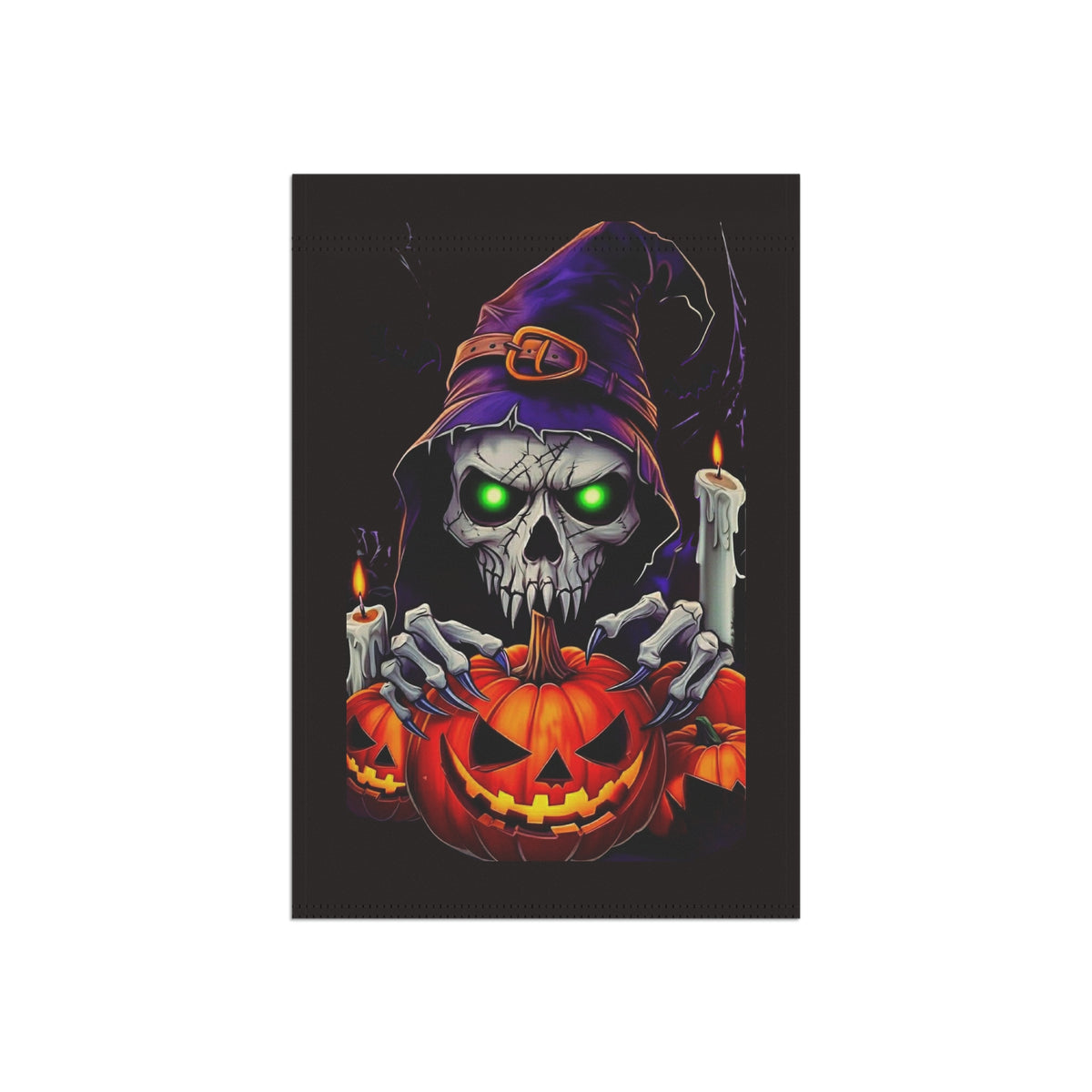 Skull Wizard with Jack-O'-Lantern Garden Flag | Halloween Yard Banner
