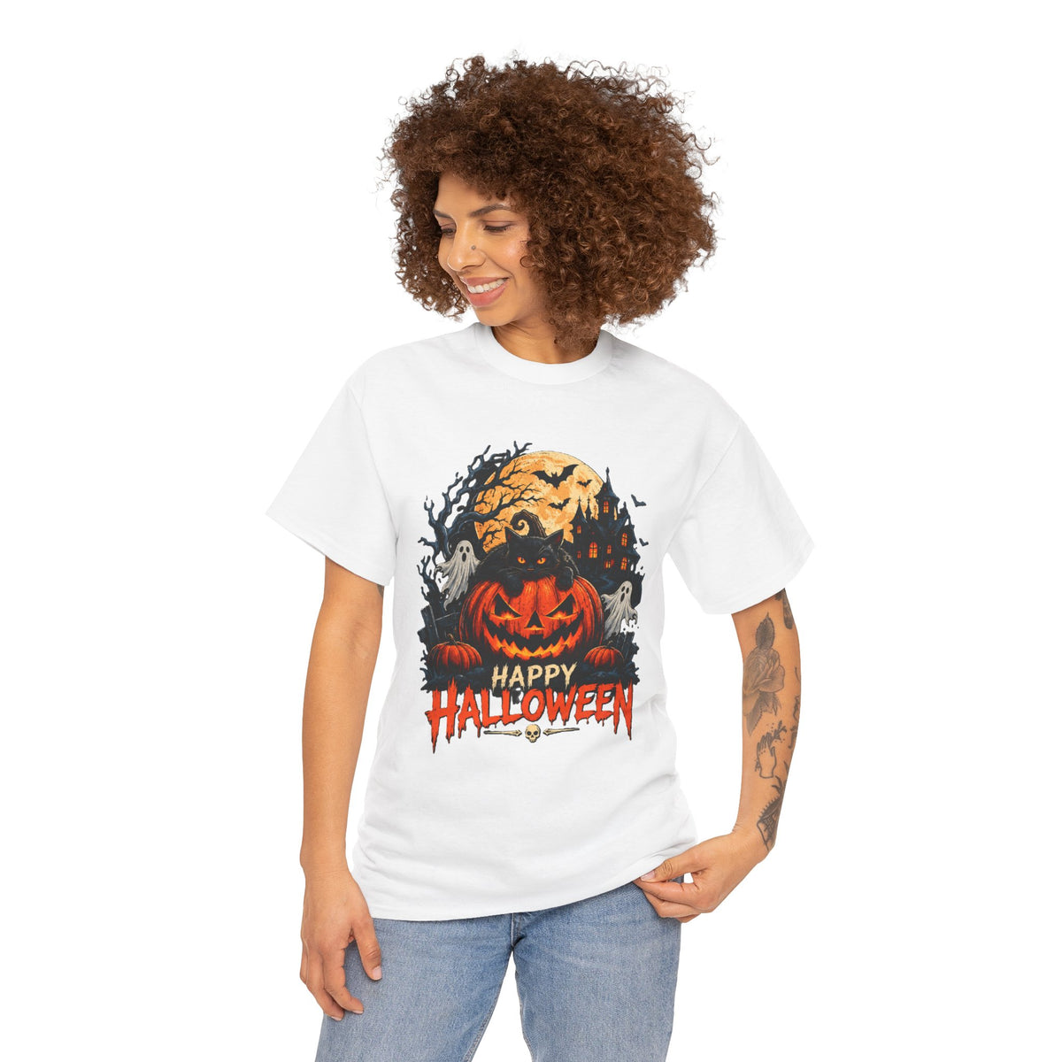 Camiseta de Halloween con calabaza Jack-o'-Lantern | Fantasmas espeluznantes, luna llena