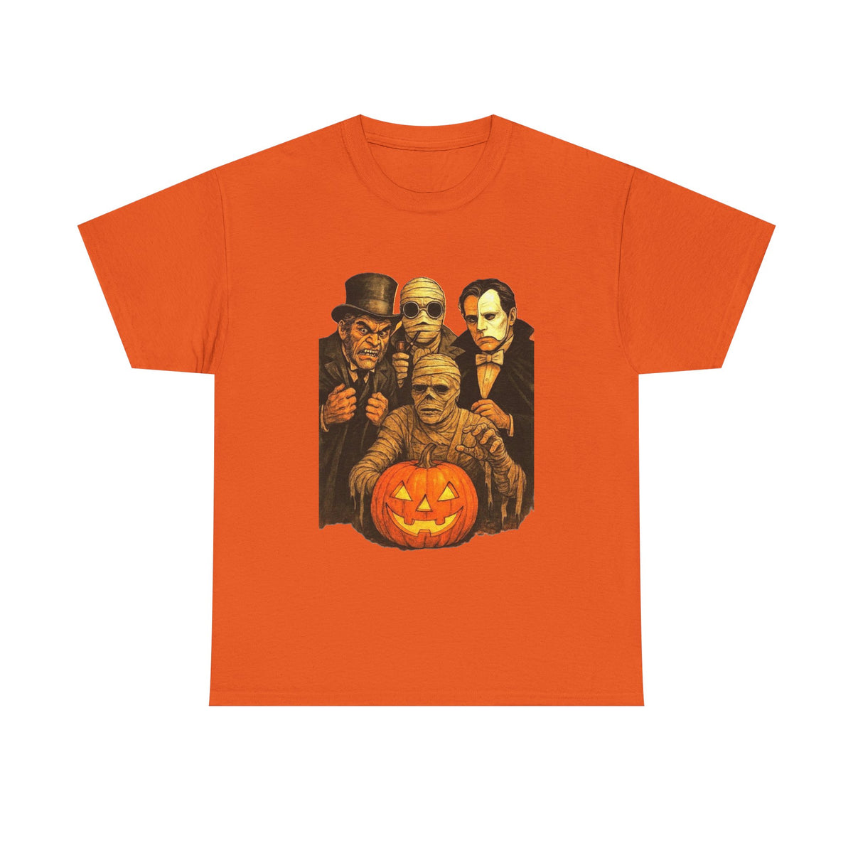 T-shirt Monstres classiques de l'horreur avec lanterne Jack-O'-Lantern | T-shirt équipe des monstres d'Halloween