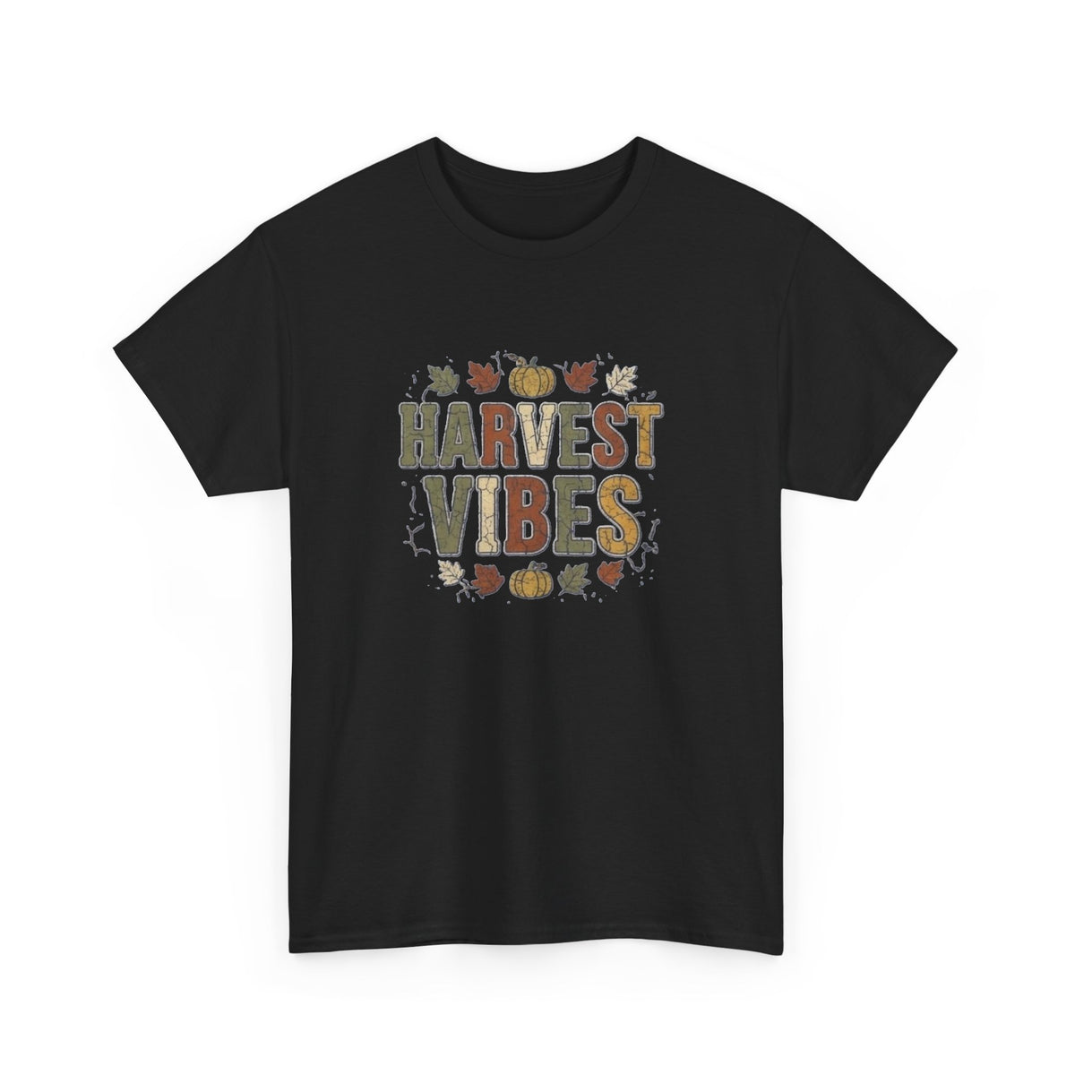 T-shirt "Harvest Vibes" | Haut à typographie automnale avec citrouilles et feuilles d'automne