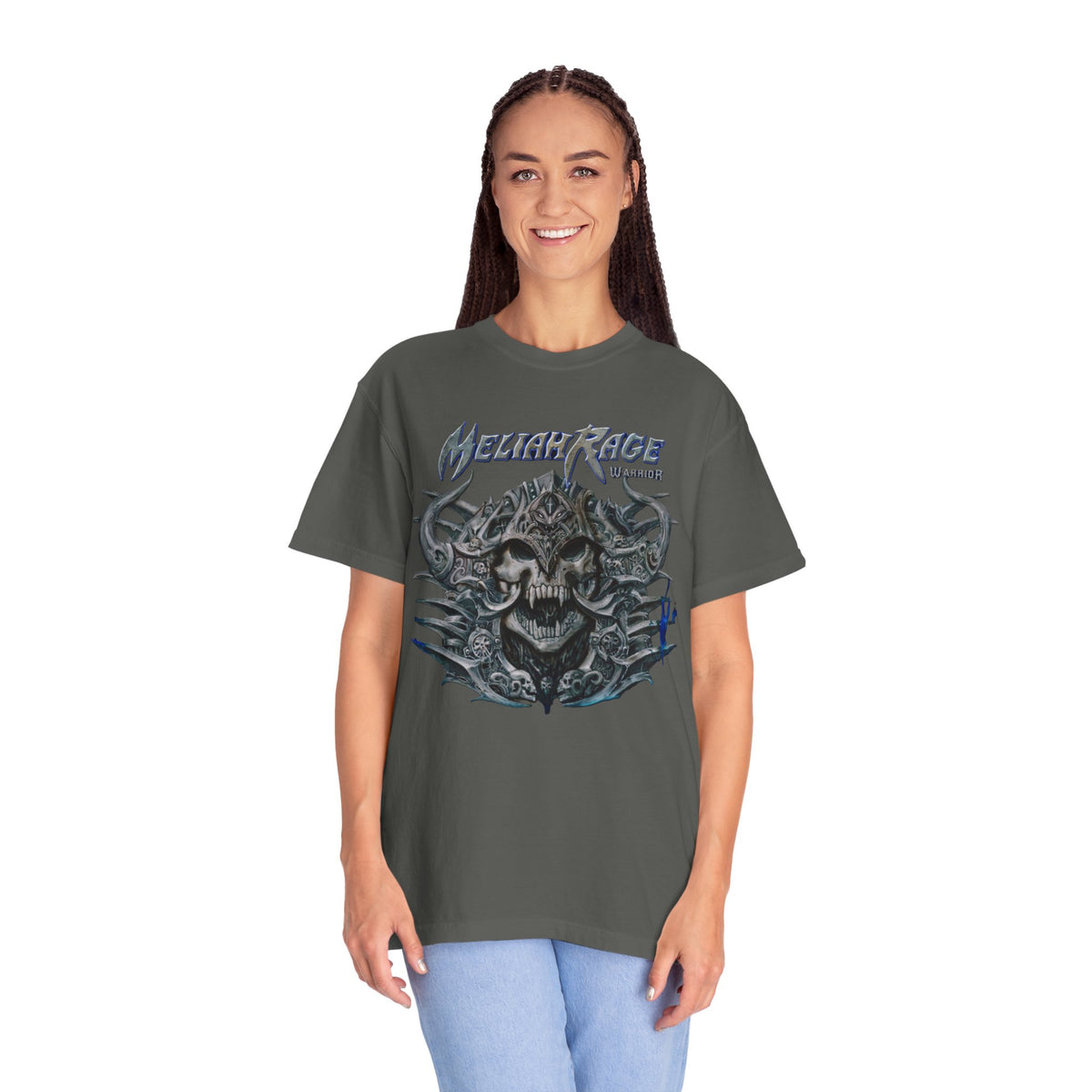 Camiseta con gráfico de calavera y cuernos de Meliah Rage | Arte de la banda estadounidense de heavy metal