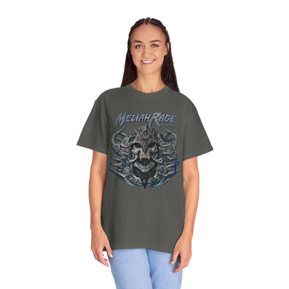 Camiseta con gráfico de calavera y cuernos de Meliah Rage | Arte de la banda estadounidense de heavy metal