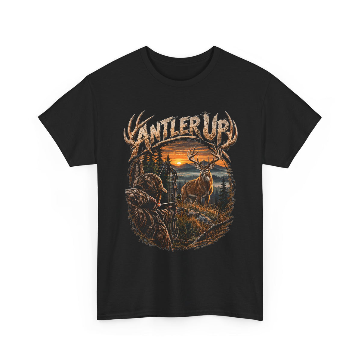 T-shirt Antler Up Deer Sunset | Scène de chasse, cerf en forêt