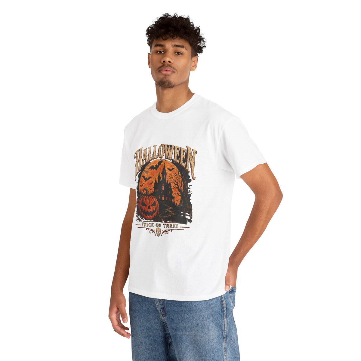 T-shirt vintage avec scène de citrouille d'Halloween | Graphisme rétro « Trick or Treat »