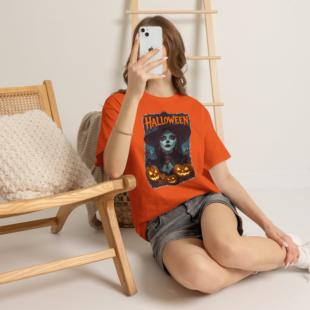 Camiseta de bruja con calabazas de Halloween | Camiseta de arte de calavera de Halloween