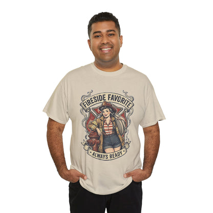 Fireside Favorite Pinup Firefighter Tee | Always Ready vintage badge