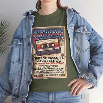Camiseta del festival de música de casetes vintage "Back to 80s" | Póster retro de cinta