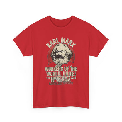 T-shirt avec portrait de Karl Marx et inscription « Prolétaires de tous les pays, unissez-vous » | T-shirt politique