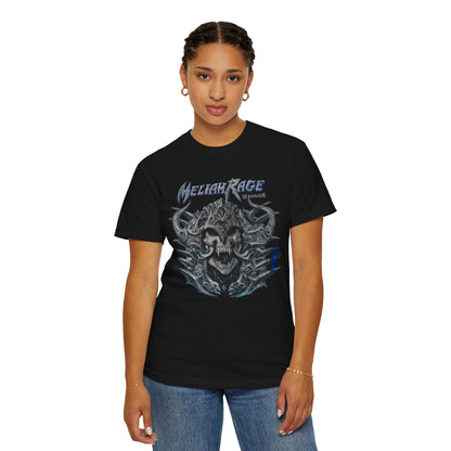 Camiseta con gráfico de calavera y cuernos de Meliah Rage | Arte de la banda estadounidense de heavy metal