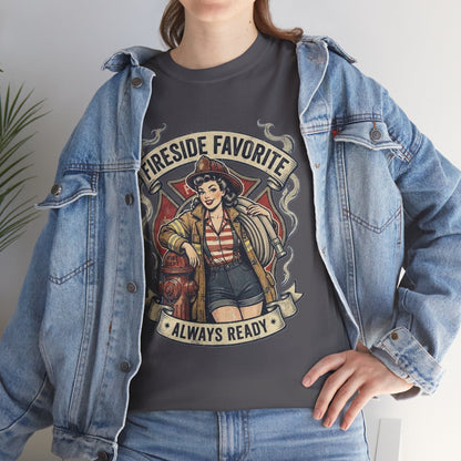 Fireside Favorite Pinup Firefighter Tee | Always Ready vintage badge