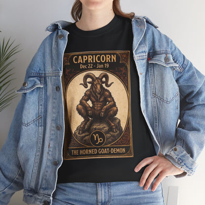 Capricorn Horned Goat Demon T-Shirt | Halloween Zodiac - Astrology Poster Design