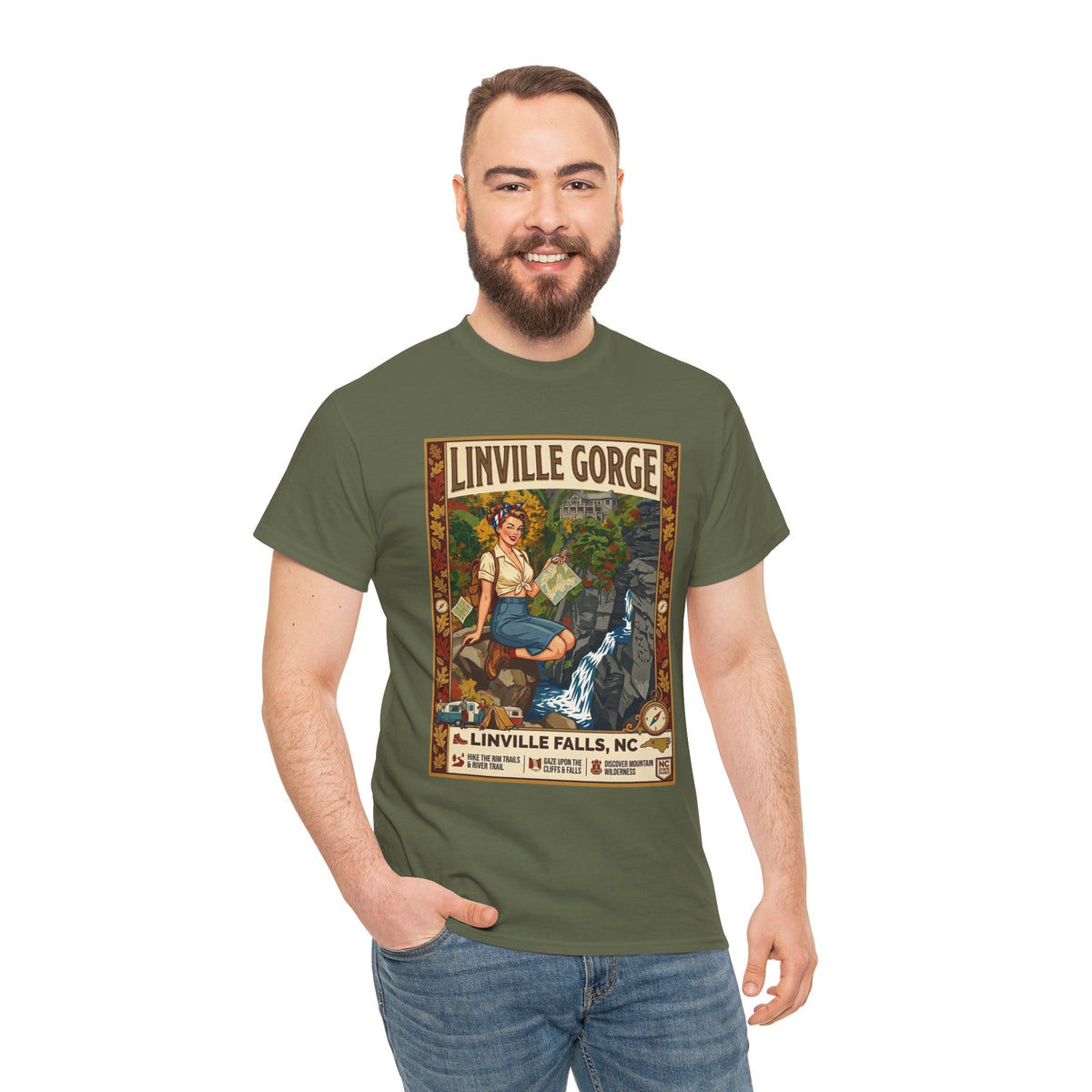 T-shirt avec illustration des chutes de Linville | T-shirt nature avec cascade des gorges de Linville