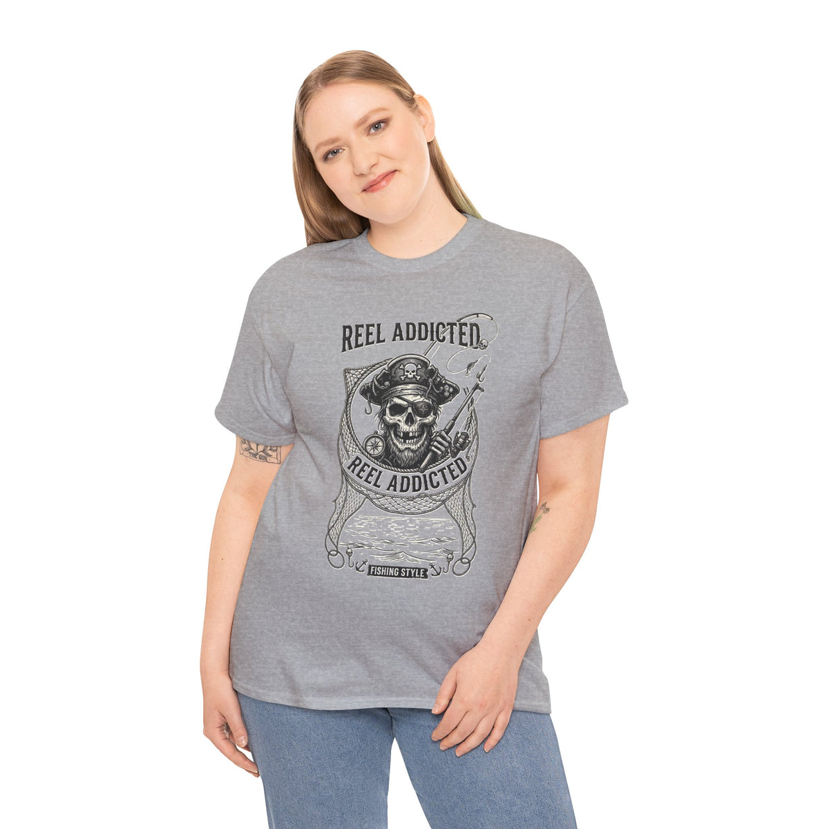 Skull Reel Addicted Fishing Design T-Shirt
