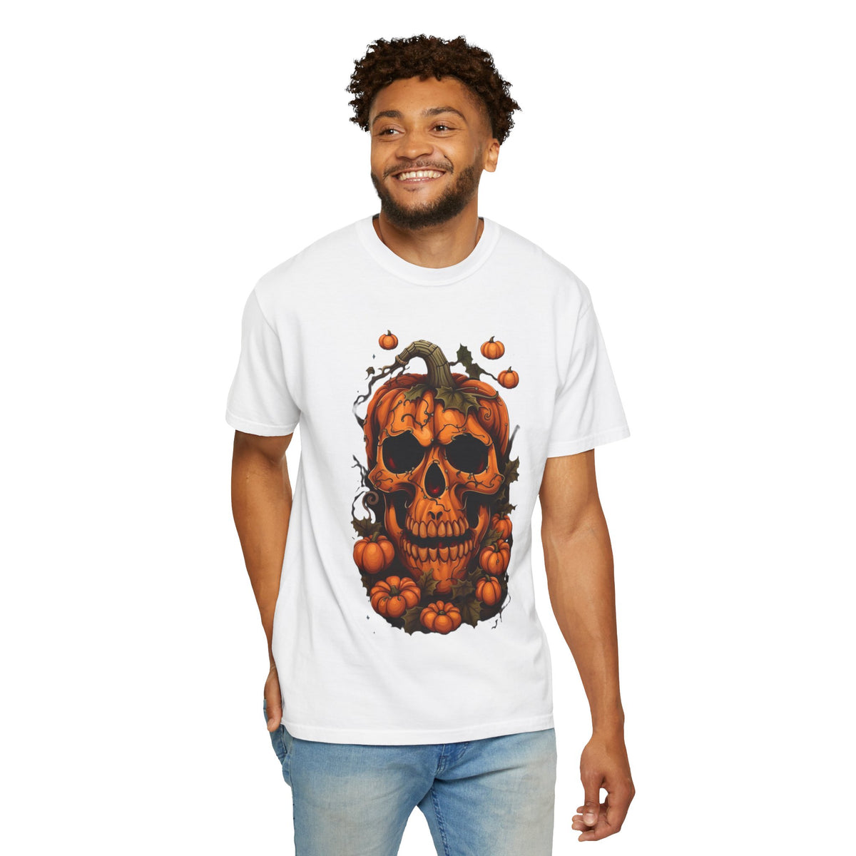 T-shirt tête de citrouille | Tee-shirt tête de mort citrouille, design citrouille d'Halloween